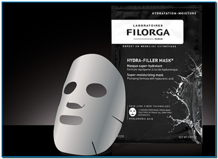 FILORGA crée deux masques imprégnés aux actifs Medi-Cosmétique® : HYDRA-FILLER MASK et TIME-FILLER MASK, inspirés chacun d’un produit emblématique de la marque. Conçus à partir d’une fibre innovante*, ces deux masques surpuissants vont embellir toutes les peaux en 15 minutes chrono. HYDRA-FILLER MASK réunit tous les bénéfices d’HYDRA-FILLER, la crème hydratante star de FILORGA. Ce masque imprégné d'acide hyaluronique renferme également un complexe NMF-Like et de l’aloe vera, pour offrir à la peau un vrai bain d’hydratation et la repulper en un temps record. / Double hydratation [flash + puissante] : une formule a imprégnation d’acide hyaluronique associe a des NMF, facteurs naturels d’hydratation, gorge la peau d’eau pour un effet hydra-repulpant intense. / Effet belle peau immédiat : de l’aloe vera, super-plante riche en vitamines, minéraux et oligo-éléments, redynamise la peau pour restaurer l’éclat et la fraicheur du teint.